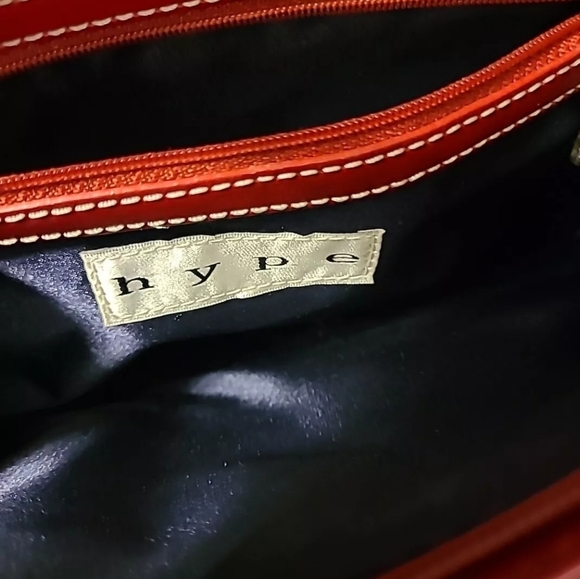 Hype Vintage Red Leather Double Strapped Accordion Style  Hand/Shoulder Bag EUC - Picture 9 of 16